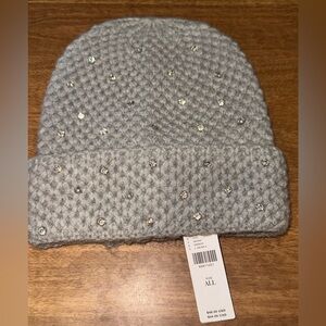 Embellished Knit Beanie Hat - Light Gray